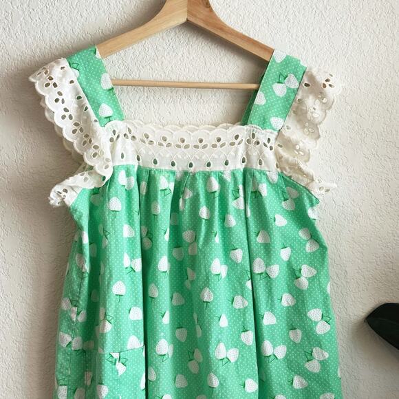 VTG Pinafore Dress Small? Novelty Strawberry Print Retro Cottage Prairie Coquett - Picture 2 of 7